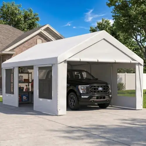13 x 20 FT Heavy Duty Carport, Portable Garage with Windows, White