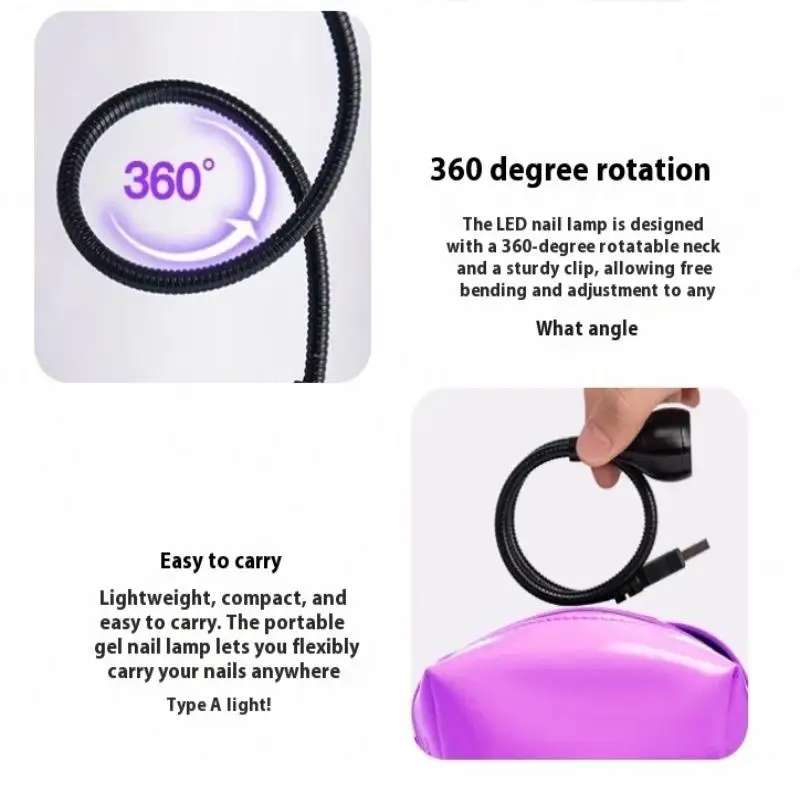 เครื่องอบเล็บด้วยแสงยูวี 6W 360 °   โคมไฟเล็บแบบคลิป LED โคมไฟตั้งโต๊ะยูวีแบบยืดหยุ่นสำหรับเจลขัดเงาสำหรับร้านเสริมสวยใช้ในบ้านทุกวัน