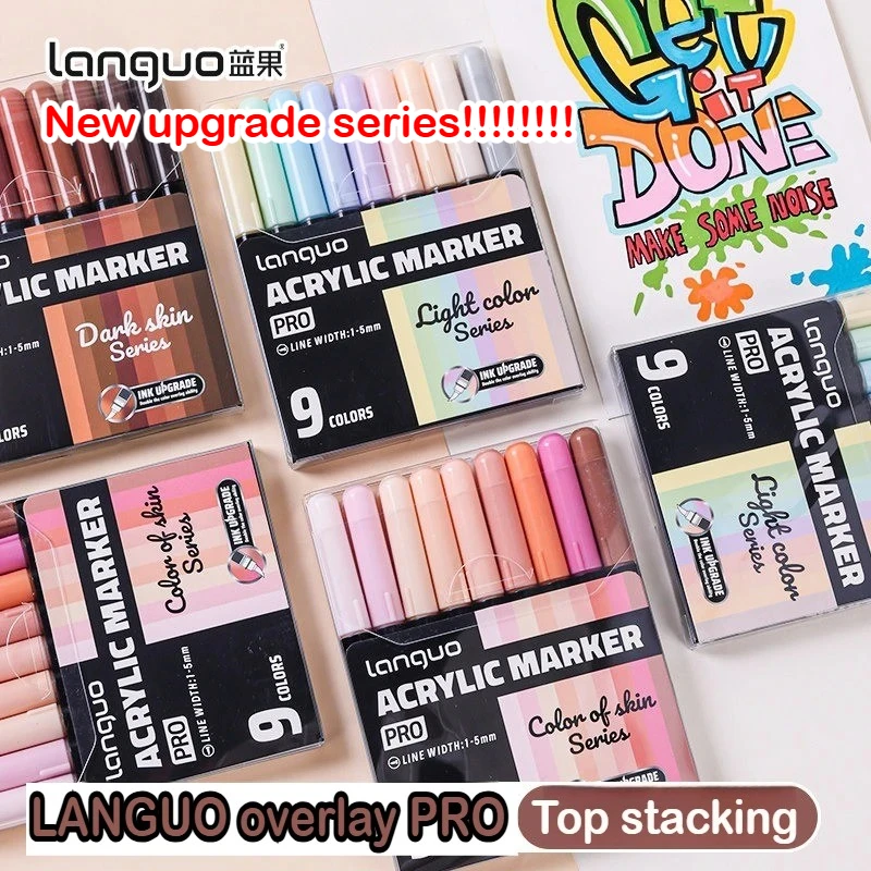 LANGUO 192/9 Colors Heavy Color PRO Direct Liquid Acrylic Marker Smart Ink Control Soft Tips Office School Supplies Stationery