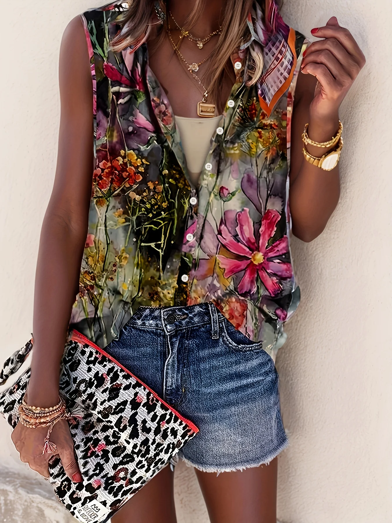 

Женская рубашка без рукавов в западном этническом стиле с цветочным принтом