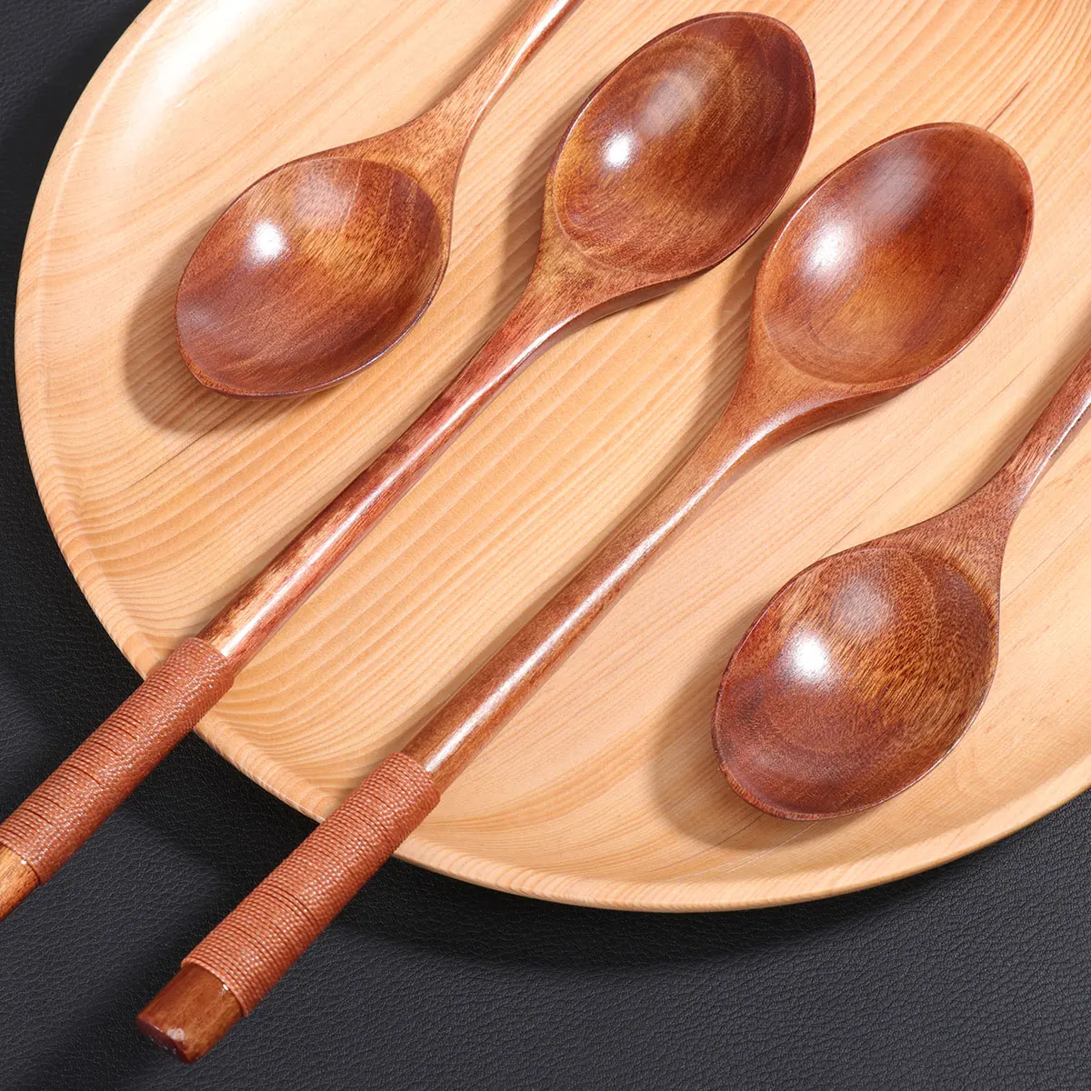 

4 pcs Wooden H Spoons Long H Friendly Table Spoons Friendly Kitchen Utensils Stirring Wood Soup Safe Food Grade