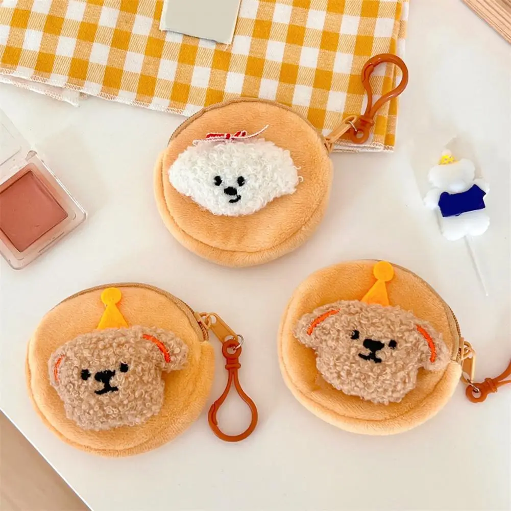 Puppy Bag Keychain Pendant Soft Fabric Plush Puppy Coin Purse with Clip Zipper Closure Mini Size Storage Pouch for Earphones