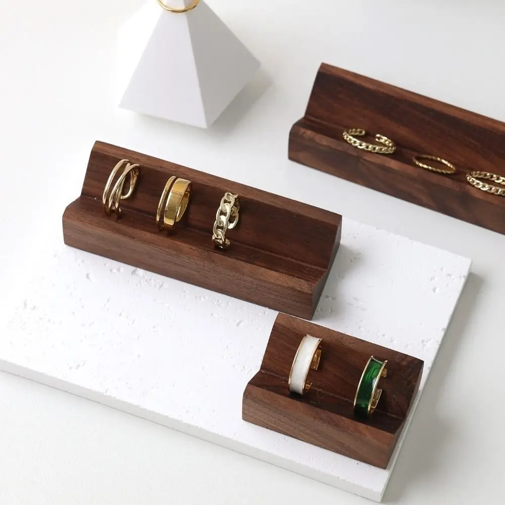 Rings Organizer Walnut Ring Display Rack V-Groove Multi Size Earring Storage Tray Wood Base Vintage Ring Holder Home