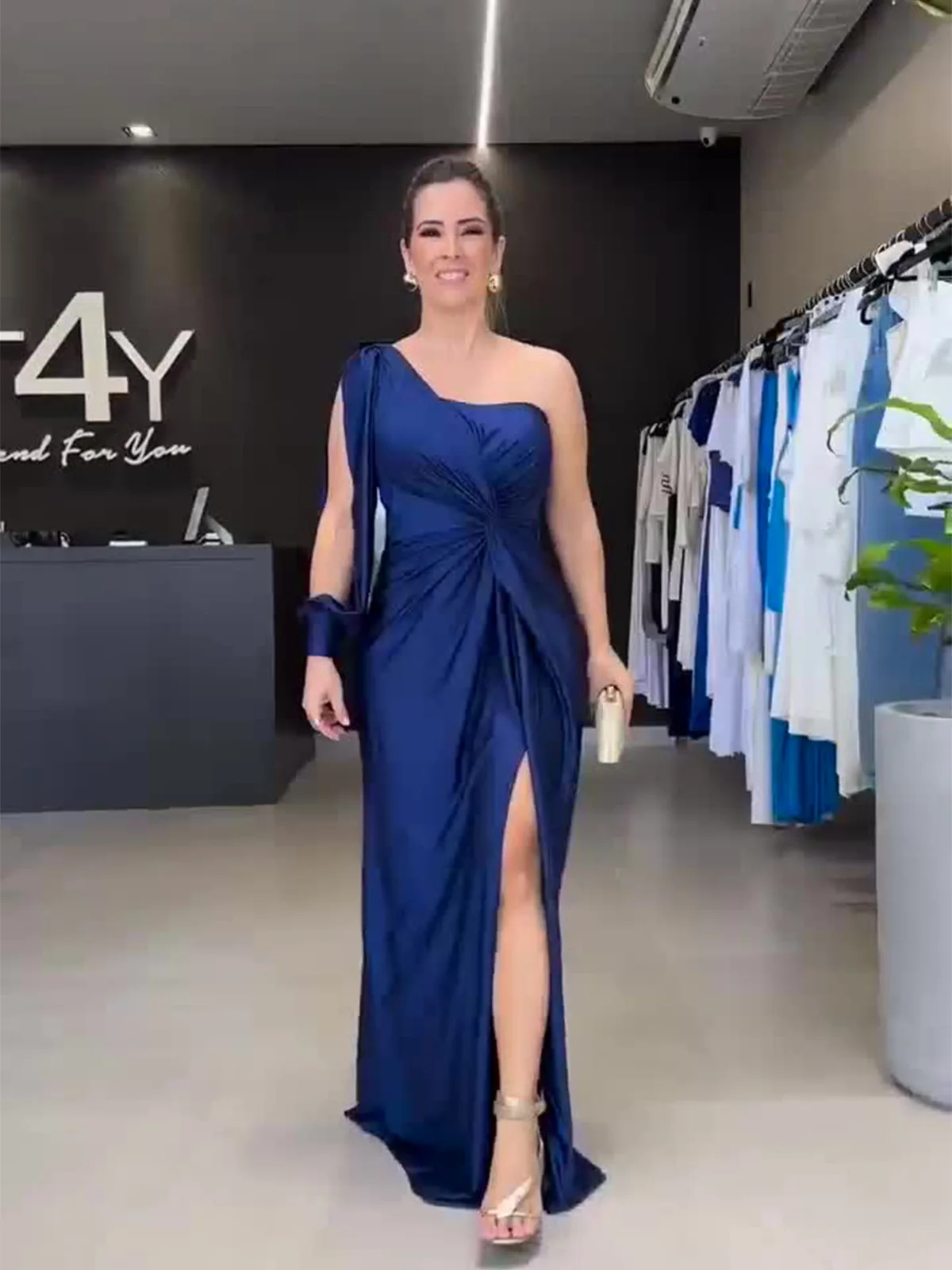 2024 Autumn New Evening Dress Fashionable Celebrity Temperament Waist Slim Long Dresses One Sleeveless Backless High Split Gowns