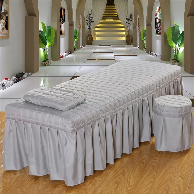 Thick Quilting Bed Skirt Sets Beauty Salon Massage Plaid Bed Cover Sheet Skin-Friendly SPA Bed Full Cover with Hole Sabnanas