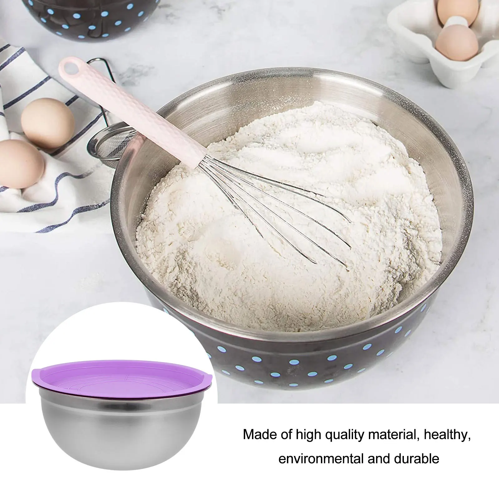 

2Pcs Stainless Steel Egg Salad Mixing Bowls Thick Deep Rustproof Kitchen Household Food Storage Bowls Egg Bowl