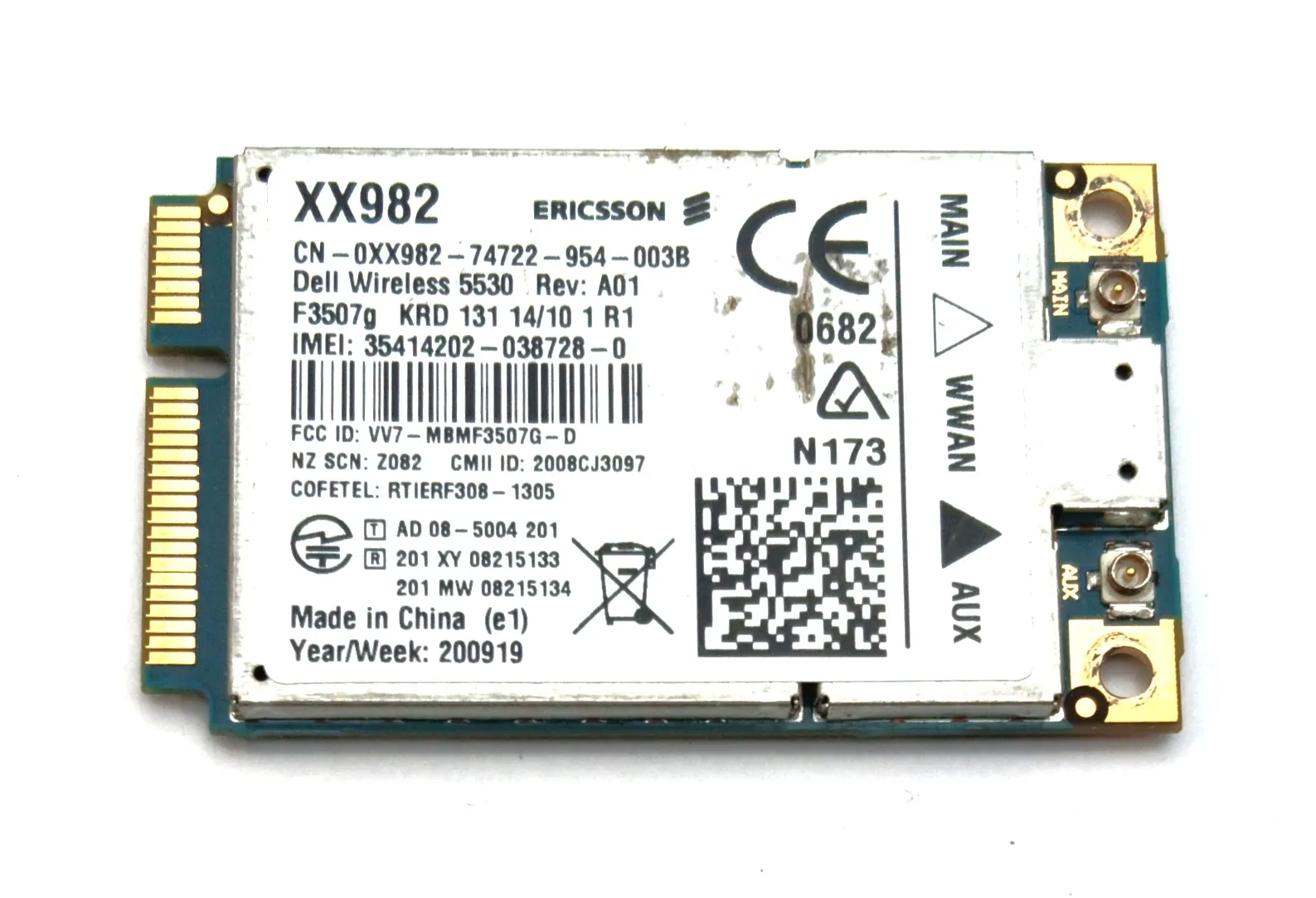 

Dell XX982 (Ericsson F3507G) DW5530 ATT Мобильная широкополосная карта WWAN — 3G/HSDPA — Mini PCI Express — новая в употреблении
