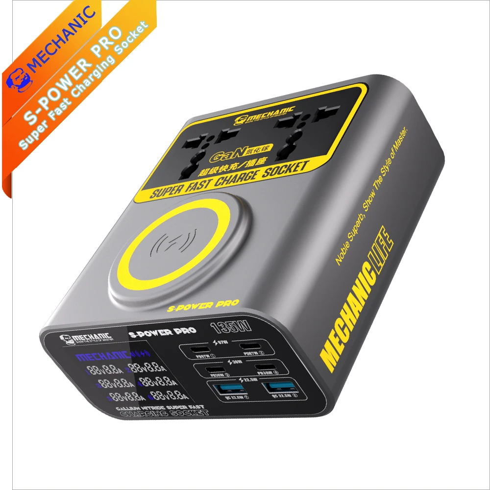 

Super Fast Charger MECHANIC S-POWER PRO Gallium Nitride Super Fast Charging Socket QC3.0 USB Ports PD Port Wireless Charging