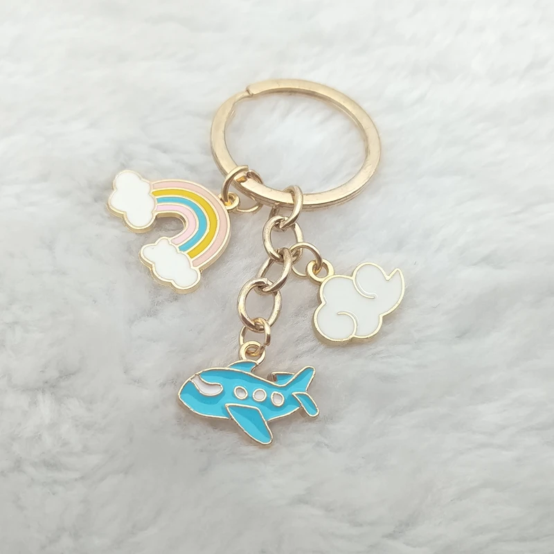 Driving Safety Flight Safety Keychain Enamel White Cloud Aircraft Rainbow Keychain Couple Male Pilot Stewardess Gift Keyring