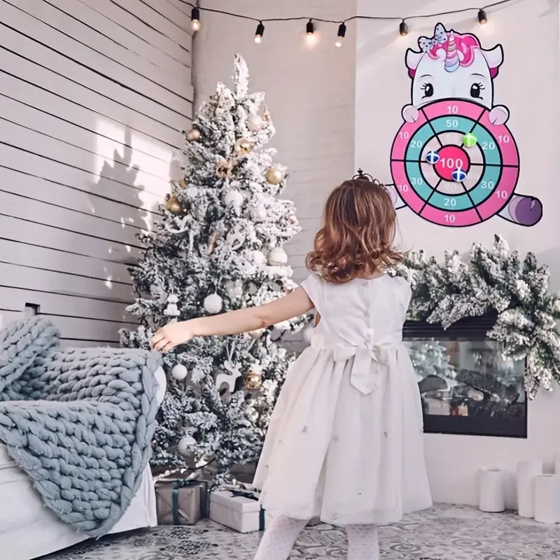 Children's early education puzzle unicorn sticky ball dart board toy, parent-child indoor and outdoor interactive game, is a par