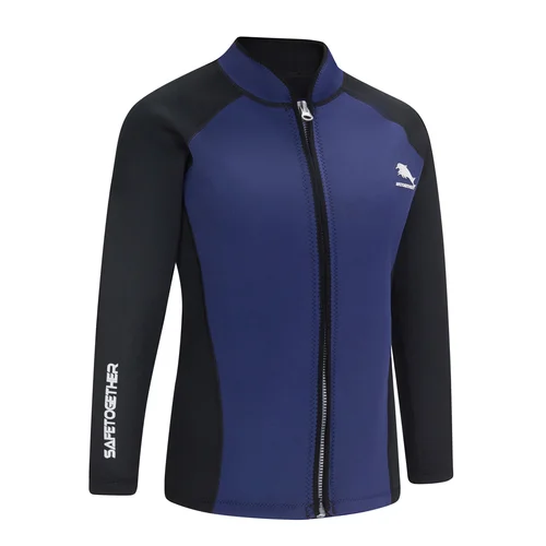 Imagen 1 del producto Traje de neopreno de 2mm para mujer, Top con cuello levantado, manga larga, cremallera, bloque de Color, chaqueta térmica para surfear para nadar, snorkel y bucear