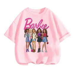 2024 New Summer T-shirt Girl's T-shirt Barbie Princess Printed T-shirt Cartoon Printed Children's T-shirt Children's Girl Top