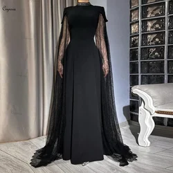 Ciynsia Muslim Evening Dresses Woman Elegant High Neck A-Line Formal Dress with Lace Cape Arabic Robes De Soirée Party Gown 2024