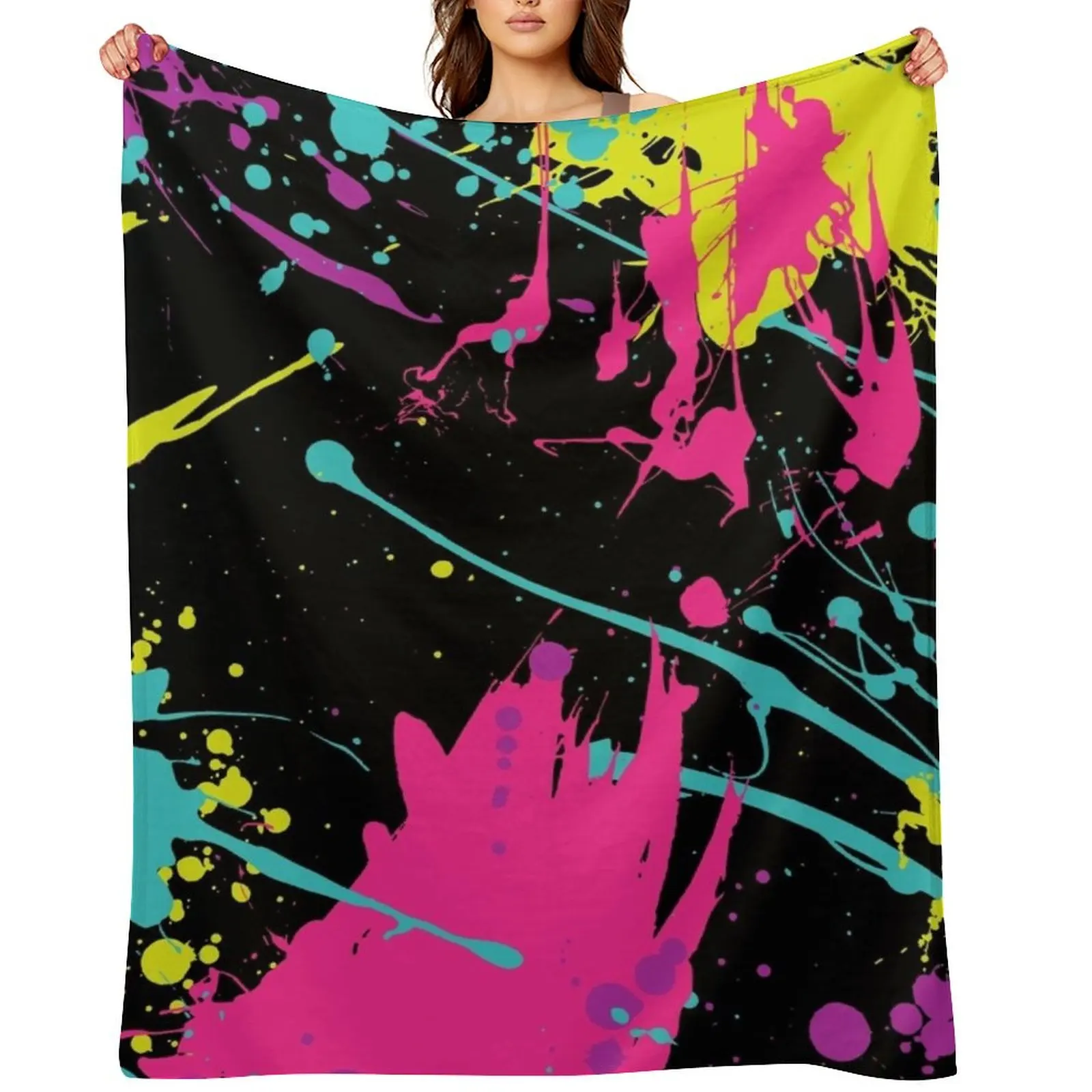 

Splatter Paint Black Throw Blanket Flannel Bed linens bed plaid Blankets