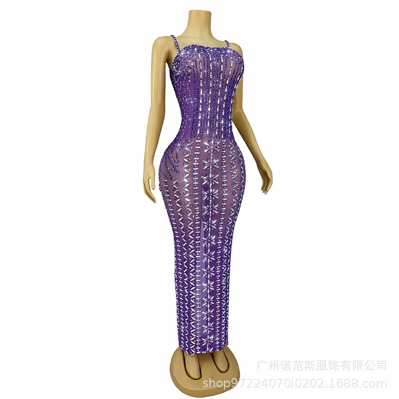 Temperament Purple Glam Suspender Vacation Style Dress Banquet Host Performance Model Catwalk Trendy Dress Abendkleider Hochzeit