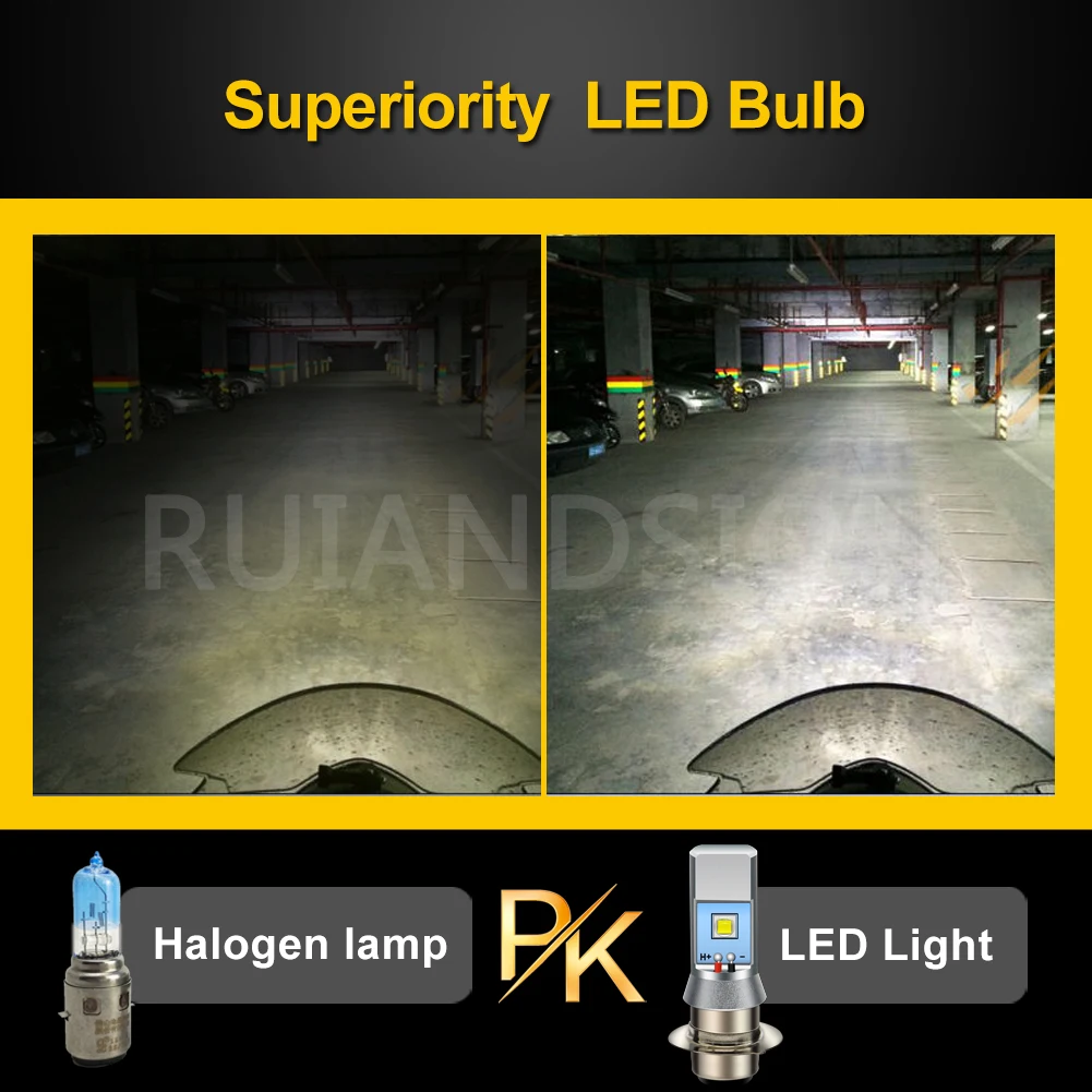 Ruiandsion H6M LED Motorcycle Headlight Bulb P15D 6-24V for Scooter Moped ATV UTV Fit CANBUS Error Free Plug&Play 1Pcs 6
