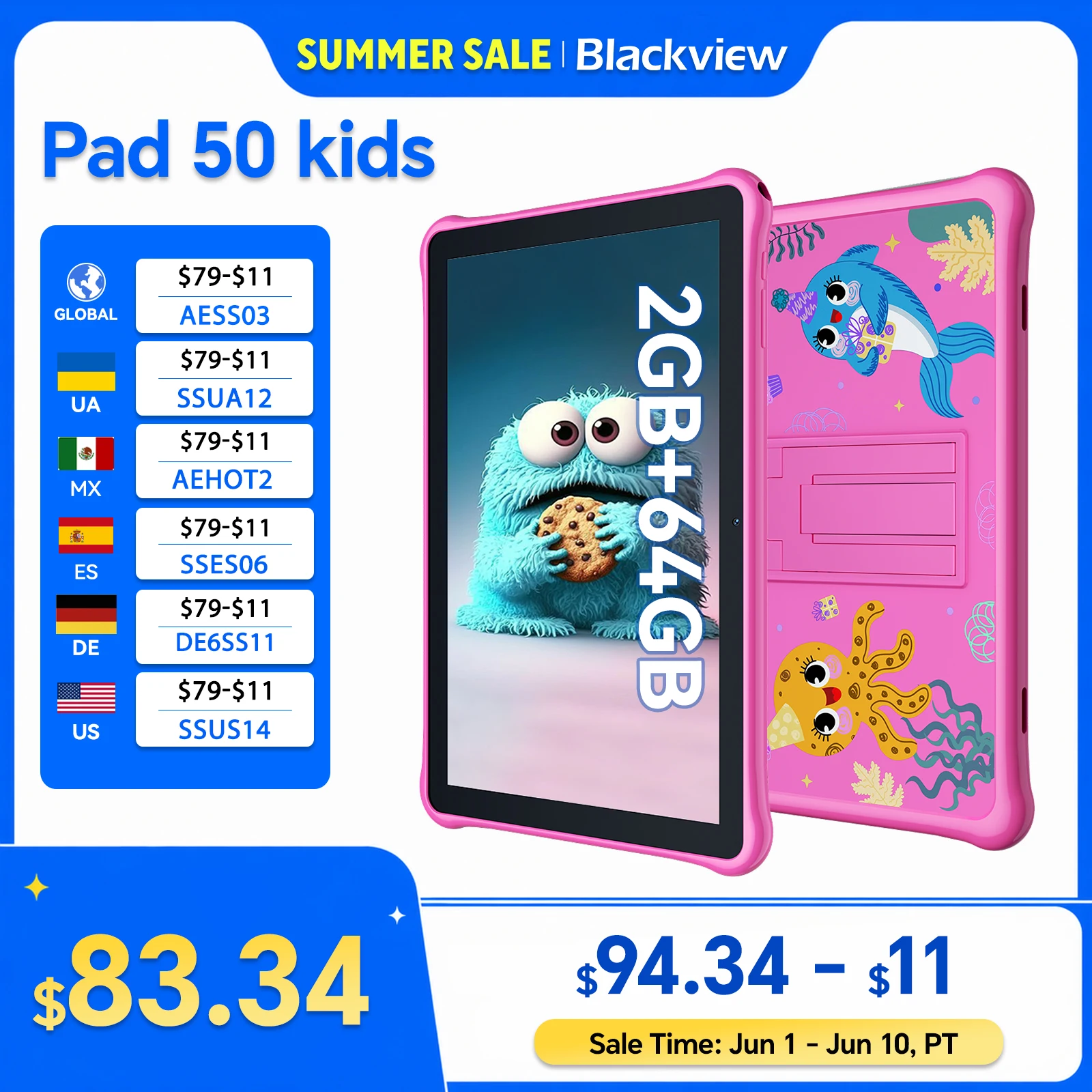 Blackview Oscal Pad 50 Kids Tablet 10.1 Inch 800*1280 HD Display 5100mAh Long Battery Life A133P CPU Android Tablet