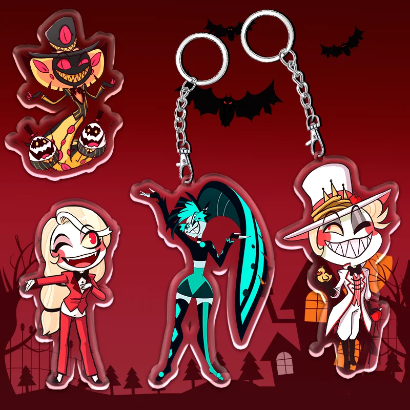 12cm Hazbin Hotel Acrylic Keychain Anime Peripheral Accessories Decoration Backpack Key Acrylic Pendant Cartoon Fun Gift