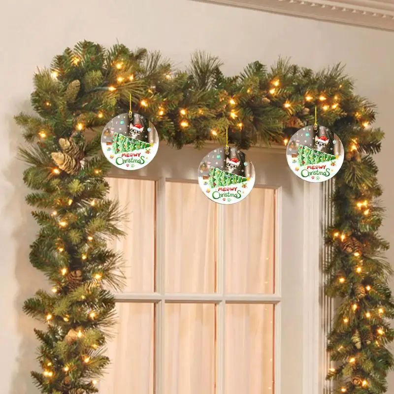 Adorno navideño para gatos, colgante de acrílico 2D para árbol de Navidad, adornos decorativos para amantes de los gatos