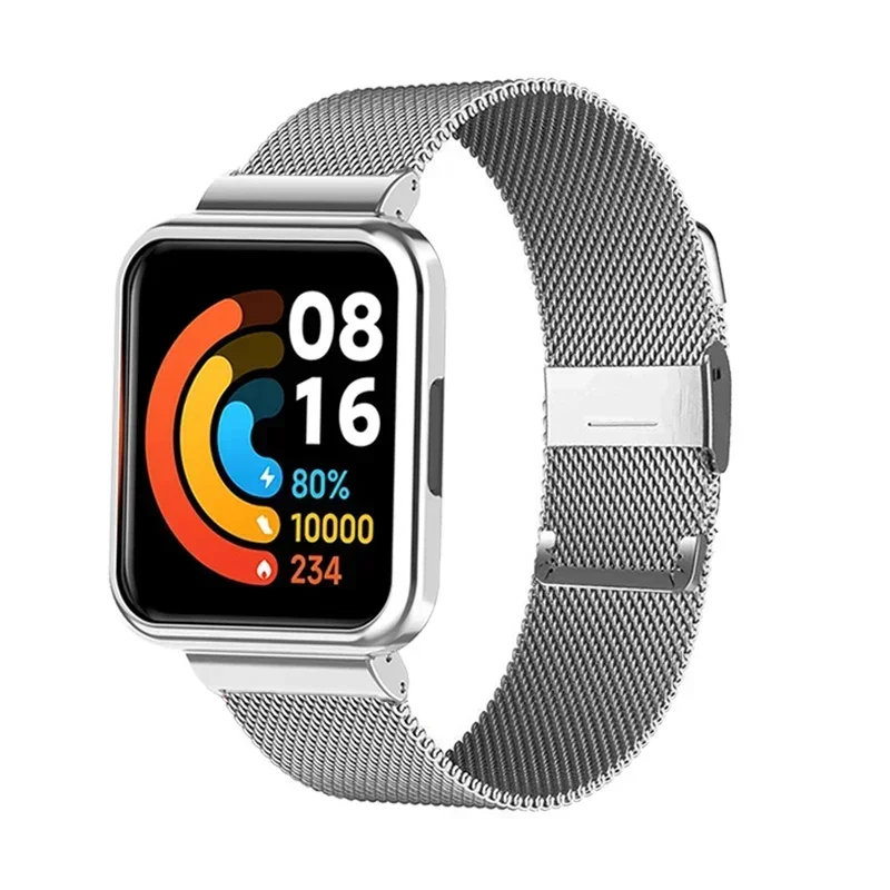 حافظة سوار معدني لساعة Redmi Watch 2 Lite حزام الساعة الذكية لساعة Redmi 3 Active/Mi Watch Lite إطار غطاء شل