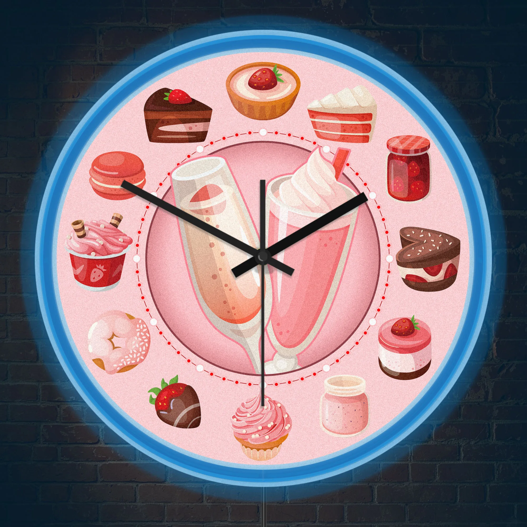 Strawberry Sweet Dessert LED Neon Light Wall Clock for Home Kitchen Dinning Room Bakery Illuminated Sign Wall Clock Glow in Dark