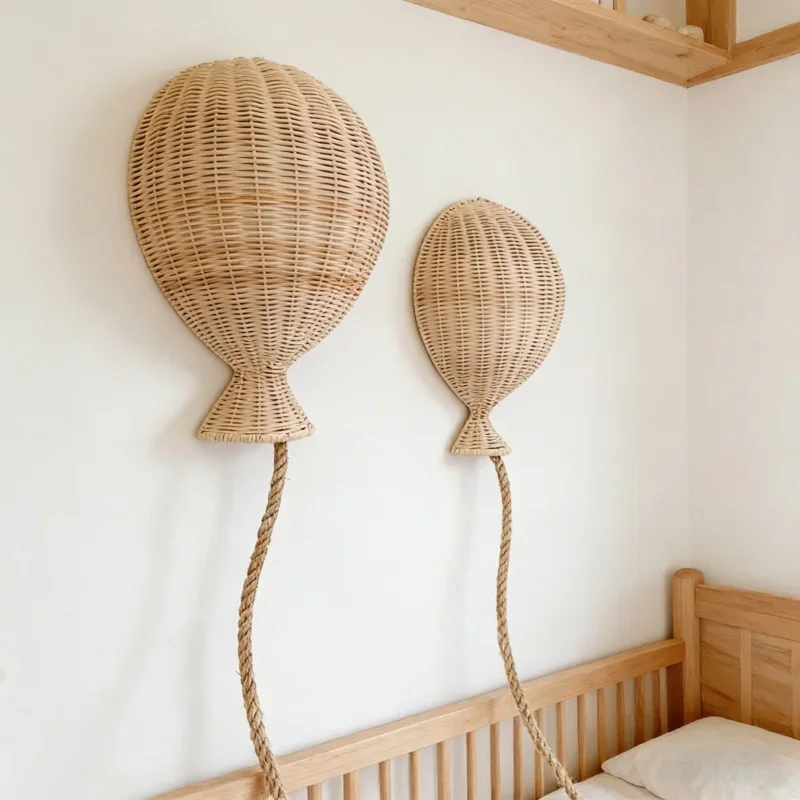 Nordic Bamboo Rattan Balloon Wall Hanging 36x25cm Single Piece Children Room Household Background Layout Wall Accessory Gear