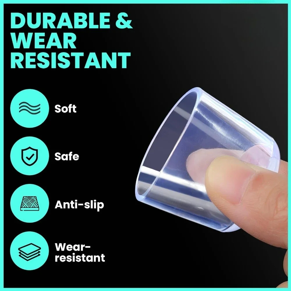 Capas transparentes para pés de cadeira de mesa com 8/16 unidades, capa protetora silenciosa, resistente ao desgaste, antiderrapante e anti-molde para proteger o chão