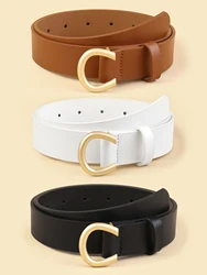 Factory Hot Sales Custom Letter C Buckle Belts For Women Solid Color Female PU Leather Waist Belt Waistband