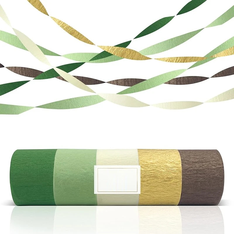 5 rollos de serpentinas de papel crepé: decoraciones de fiesta de color verde oliva, dorado y marfil salvia para bodas, despedida de soltera, compromiso