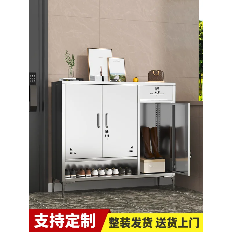 Customized stainless steel shoe cabinet door household balcony storage locker waterproof sunscreen large capacity home shoe cabi