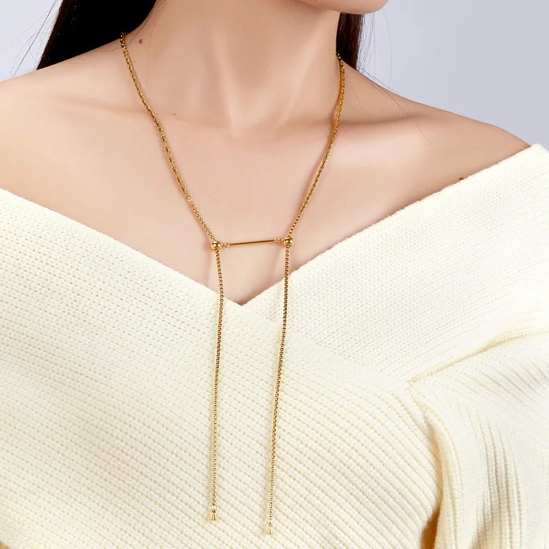 VAROLE 30in Adjustable Balance Bar Necklace For Women Jewelry Stainless steel 18K Gold Plated Pendants Necklaces Fashion Choker