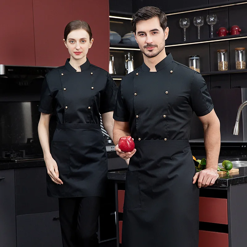 Chef Overalls ผู้ชายฤดูร้อนแขนสั้นเบเกอรี่ Catering โรงแรมร้อนร้านอาหารบาร์บีคิว Chef Uniform แขนยาว