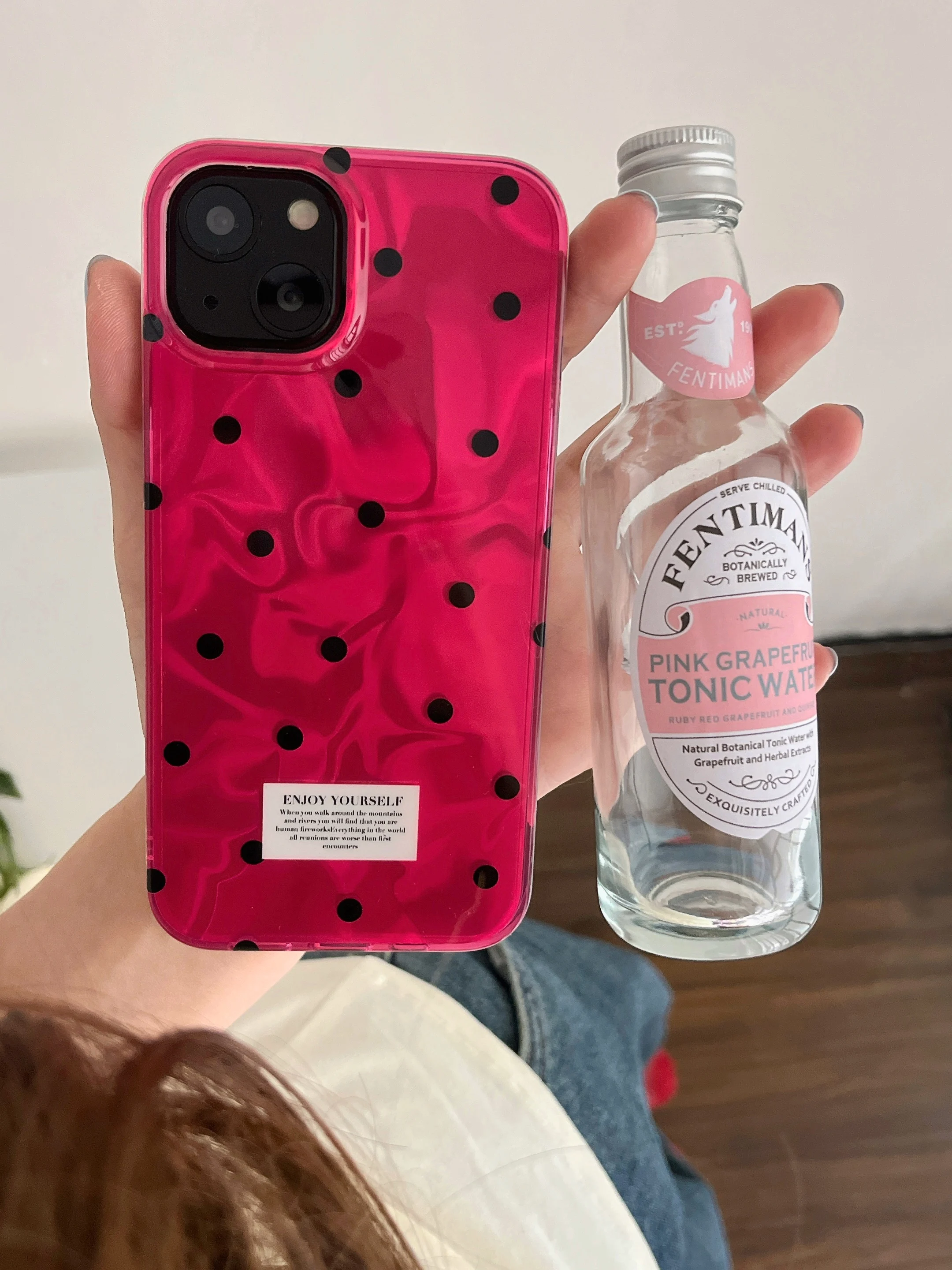 Ins Simple Wave Point Rose Red Phone Case for iPhone 15 14 13 Pro Max 12 Pro Water Ripple Back Cover image 5