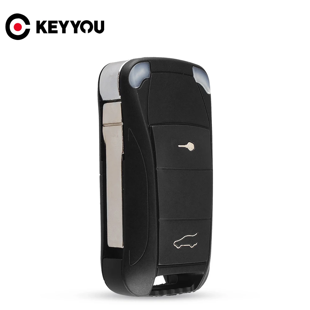 KEYYOU Replacement Shell Remote Flip Folding Car Key Case Fob 2 Buttons For Porsche Cayenne GTS