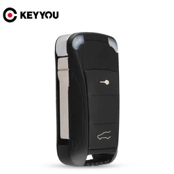 KEYYOU Replacement Shell Remote Flip Folding Car Key Case Fob 2 Buttons For Porsche Cayenne GTS