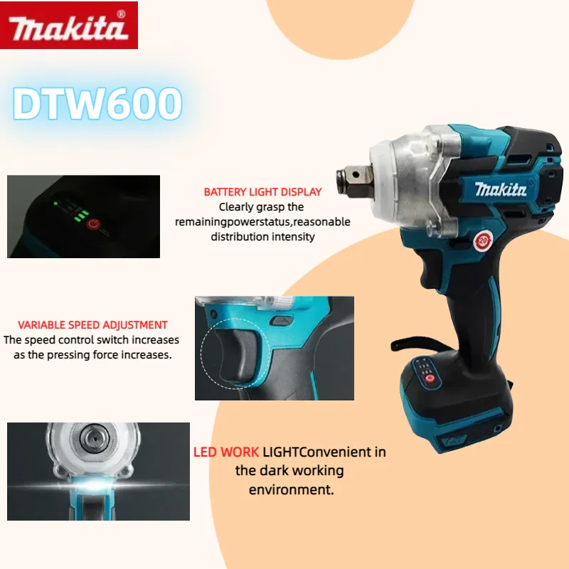 Makita DTW600 브러시리스 전기 스크루드라이버 기계 충전식 드릴 드라이버 Makita 18V 배터리 전동 공구와 호환 가능