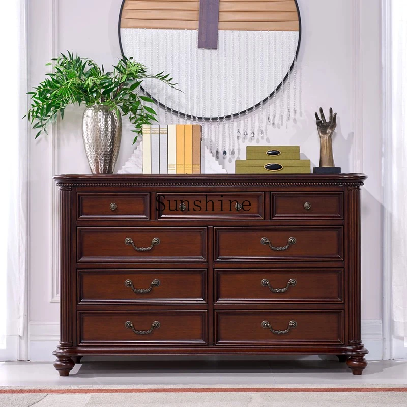 

American all-solid wood nine-bucket bedroom with pumping storage living room dining side storage cabinet
