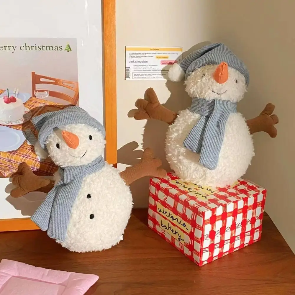 Cute Soft Sami Snowman Doll Plush Toy with Scarf and Hat Lovely Christmas Plush Toy Fluffy Snowman Stuffed Doll Home