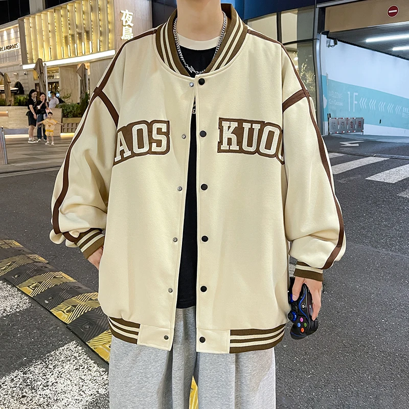 

Men Jacket Letter Printed Baseball Uniform 2024 Spring Autumn American Retro All-match Casual Loose Streetwear Coat