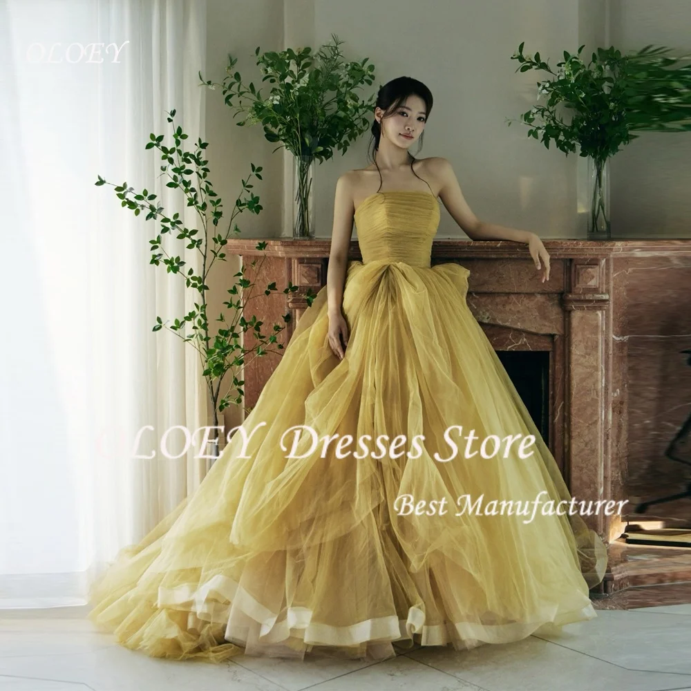 OLOEY Fairy Yellow 2026 Wedding Dresses Korea Photo shoot A Line Soft Tulle Bridal Gown Back Corset customized