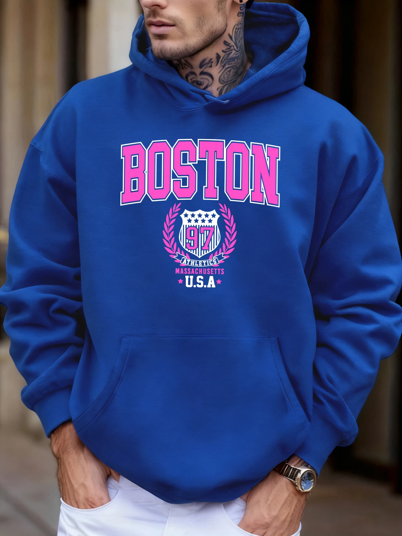 

Мужская толстовка с буквенным принтом Boston, США, осенняя флисовая одежда, повседневная удобная мужская толстовка с капюшоном, универсальная свободная уличная одежда