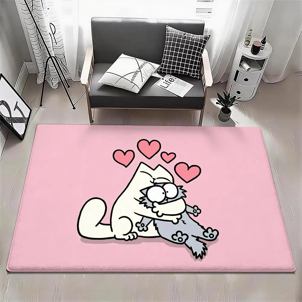 

HOT-Cartoon S-Simons-Cat Floor Mat Eco - Flannel Doormat Non-Slip Odorless Indoor Floor Rug Soft Short Plush Home Mat