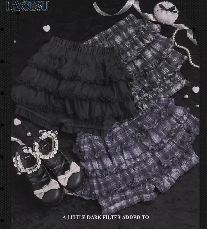 Japanese Summer New Sweet and Versatile Girl Mini Skirts Slimming Short Skirt Plaid Chiffon Cake Fluffy Casual Skirt for Women