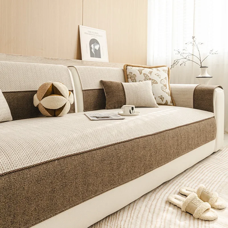 Chenille Sofa Cover All-Season Light Luxury Modern Simple Style Non-Slip Seat Cushion Sofa Cover Breathable Comfortable Durable