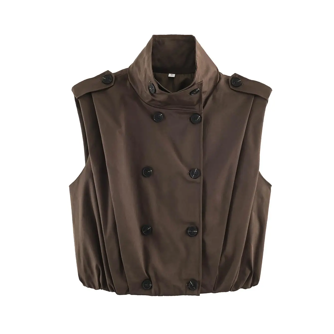TFMLN Schicke Damenweste mit Stehkragen, doppelreihig, ärmellos, Streetwear-Trenchcoat, neue Herbstmode, plissierte Weste – Detail 8