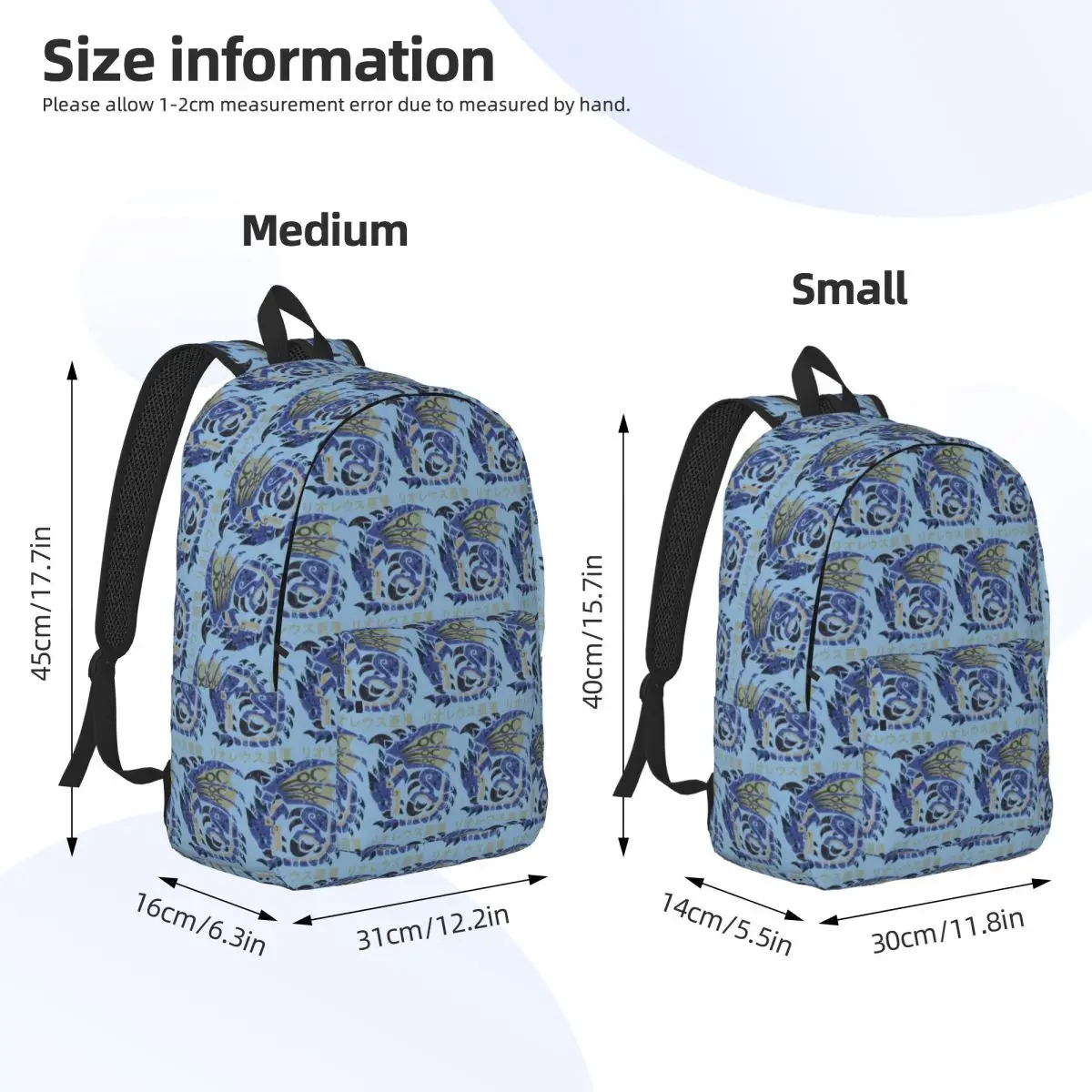 Monster Hunter World Azure Rathalos Kanji Icon Backpack Daypack Large Capacity BookBag School Bag Shoulder Bags for Boys Girls