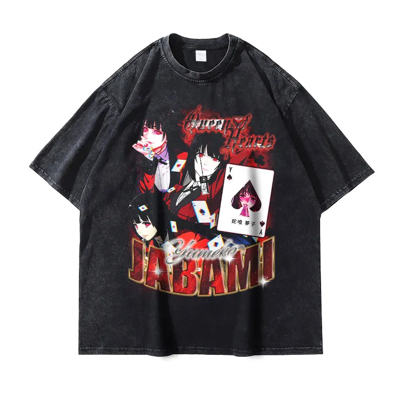 Anime Kakegurui T-shirt Cute Vintage Washed Gambling School T Shirts Oversized Streetwear Manga Jabami Yumeko Tops Tees Girl