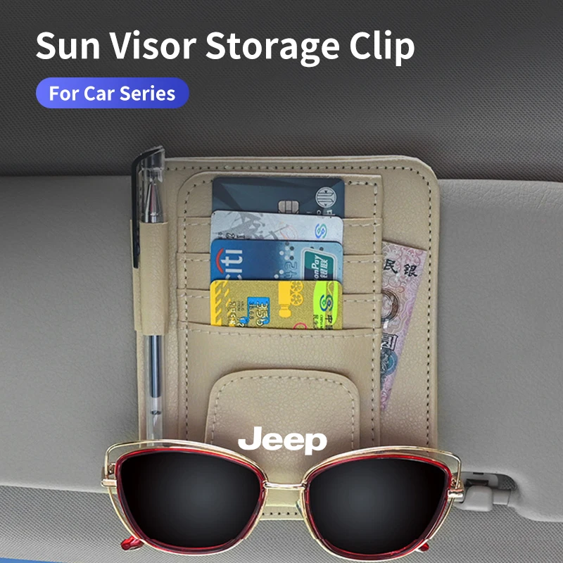 Car Visor Sunglasses Holder Leather Card Storage Clip For Jeep Renegade Grand Cherokee Compass Patriot Wrangler Liberty Rubicon