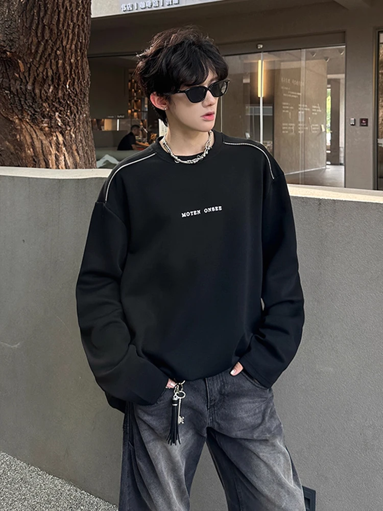 Bla Heavyweight American High Street Autumn Trendy Sweatirt Men's oulder Hard Long Sve T-irt Casual Sle Base irt