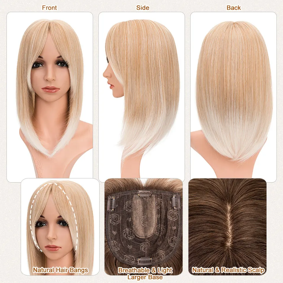 Snoilite Synthetic 14\'\' Striaght Hair Toppers with Bangs for Women Natural Hairpieces Adding Hair Volume Topper Hair Extensions